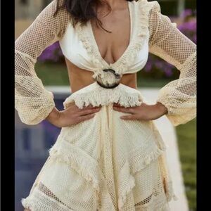 12th Tribe Juliet Cream Cutout Mini Mesh Dress
